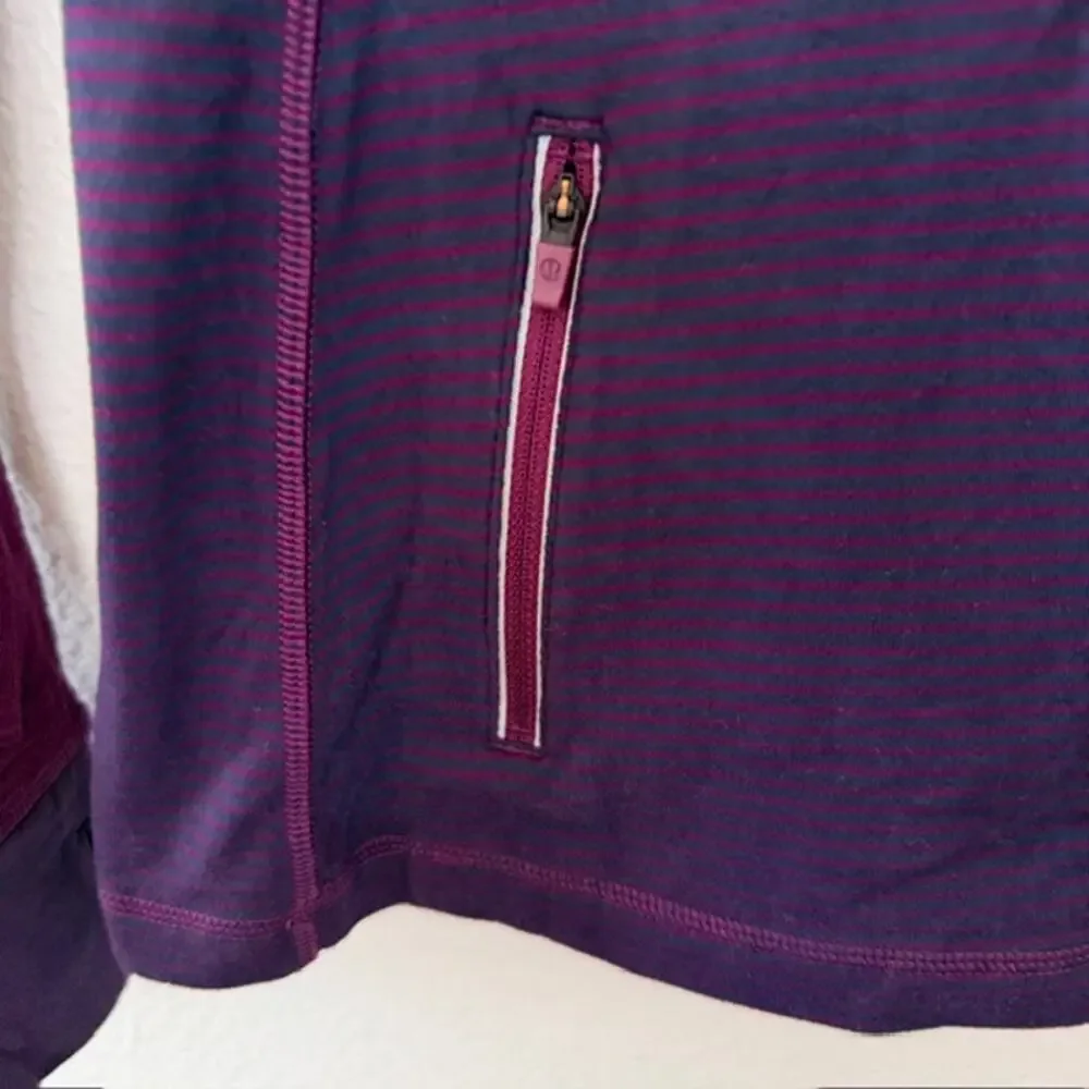 Lululemon Star Runner Pullover Hyper Stripe Plum/Plum Women 10 Half Zip Stretch